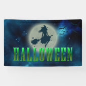 Halloween Sexy Hexe Broom Moon Moderne Typografie Banner (Horizontal)