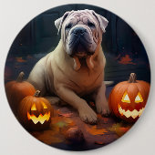 Halloween Shar Pei mit Pumpkins Beängstigend Button (Vorderseite)