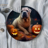 Halloween Shar Pei mit Pumpkins Beängstigend Button (Beispiel)