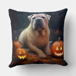 Halloween Shar Pei mit Pumpkins Beängstigend Kissen