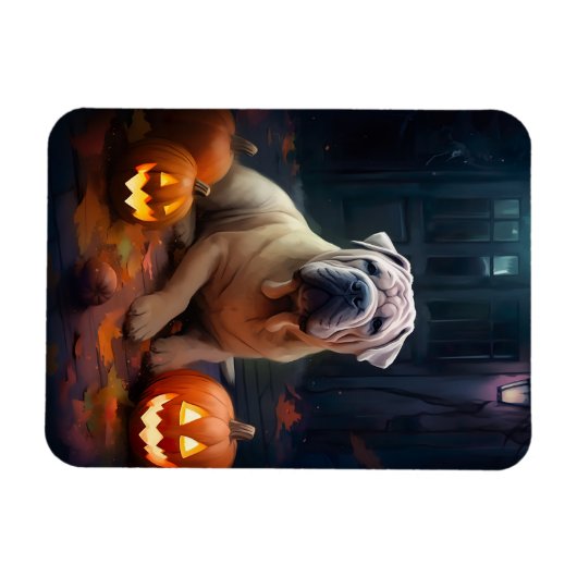 Halloween Shar Pei mit Pumpkins Beängstigend Magnet (Horizontal)