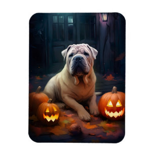 Halloween Shar Pei mit Pumpkins Beängstigend Magnet