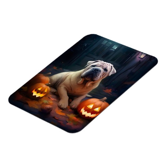Halloween Shar Pei mit Pumpkins Beängstigend Magnet (Linke Seite)
