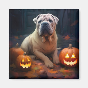Halloween Shar Pei mit Pumpkins Beängstigend Magnet