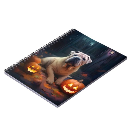 Halloween Shar Pei mit Pumpkins Beängstigend Notizblock (Linke Seite)