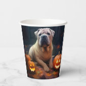 Halloween Shar Pei mit Pumpkins Beängstigend Pappbecher (Rückseite)