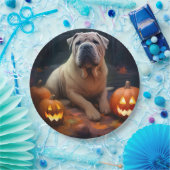 Halloween Shar Pei mit Pumpkins Beängstigend Pappteller (Party)