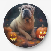 Halloween Shar Pei mit Pumpkins Beängstigend Pappteller (Vorderseite)