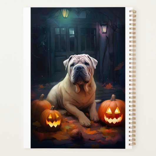 Halloween Shar Pei mit Pumpkins Beängstigend Planer (Rückseite)