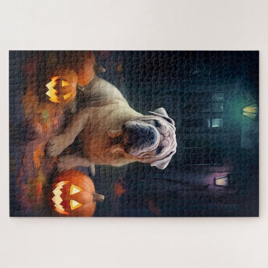 Halloween Shar Pei mit Pumpkins Beängstigend Puzzle (Horizontal)