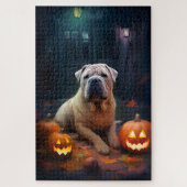 Halloween Shar Pei mit Pumpkins Beängstigend Puzzle (Vertikal)