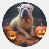Halloween Shar Pei mit Pumpkins Beängstigend Runder Aufkleber (Vorderseite)
