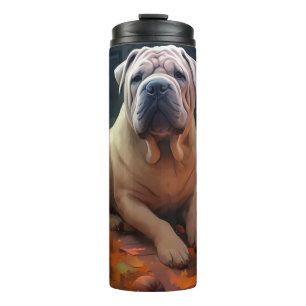 Halloween Shar Pei mit Pumpkins Beängstigend Thermosbecher