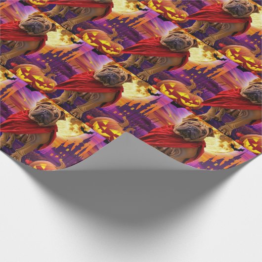 Halloween Shar Pei Vampire Pumpkins Beängstigend Geschenkpapier (Ecke)