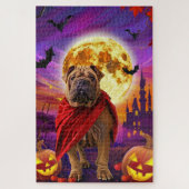 Halloween Shar Pei Vampire Pumpkins Beängstigend Puzzle (Vertikal)