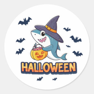 Halloween Shark Trick oder Treat Cartoon Runder Aufkleber