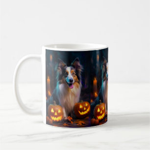 Halloween Shetland Sheepdog mit Pumpkins Beängstig Kaffeetasse