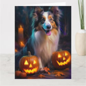 Halloween Shetland Sheepdog mit Pumpkins Beängstig Karte (Vorderseite)