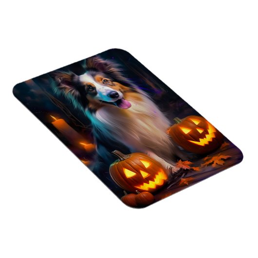 Halloween Shetland Sheepdog mit Pumpkins Beängstig Magnet (Rechte Seite)