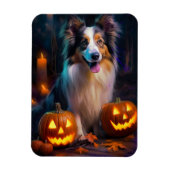 Halloween Shetland Sheepdog mit Pumpkins Beängstig Magnet (Vertikal)