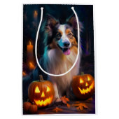 Halloween Shetland Sheepdog mit Pumpkins Beängstig Mittlere Geschenktüte (Vorderseite)