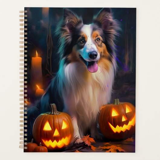 Halloween Shetland Sheepdog mit Pumpkins Beängstig Planer (Vorderseite)