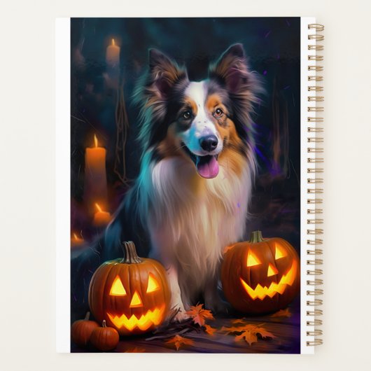 Halloween Shetland Sheepdog mit Pumpkins Beängstig Planer (Rückseite)