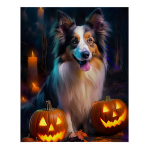 Halloween Shetland Sheepdog mit Pumpkins Beängstig Poster