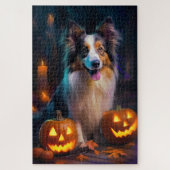 Halloween Shetland Sheepdog mit Pumpkins Beängstig Puzzle (Vertikal)