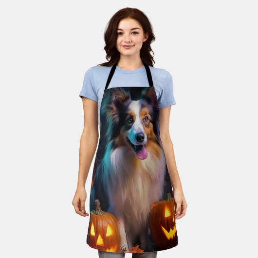 Halloween Shetland Sheepdog mit Pumpkins Beängstig Schürze (Getragen)
