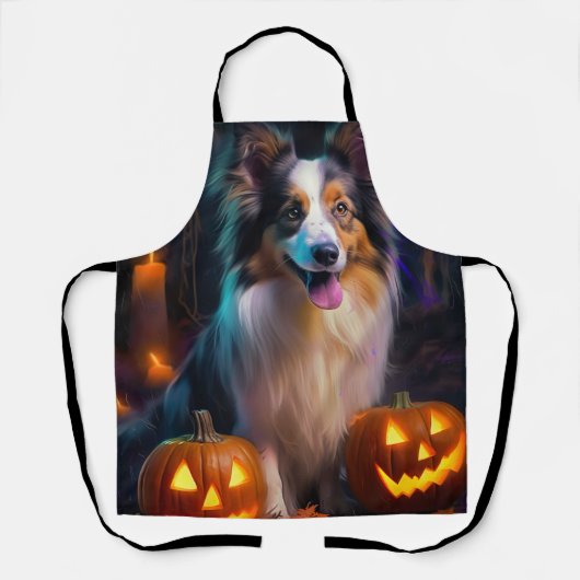 Halloween Shetland Sheepdog mit Pumpkins Beängstig Schürze (Vorderseite)