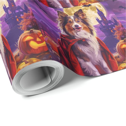Halloween Shetland Sheepdog Vampire Pumpkins Beäng Geschenkpapier (Rolleneckpunkt)
