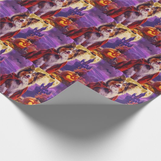Halloween Shetland Sheepdog Vampire Pumpkins Beäng Geschenkpapier (Ecke)