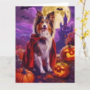 Halloween Shetland Sheepdog Vampire Pumpkins Beäng Karte