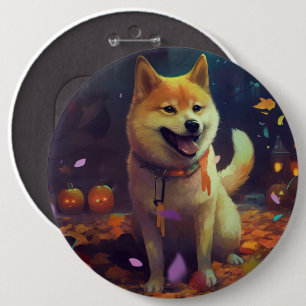 Halloween Shiba Inu mit Pumpkins Beängstigend Button
