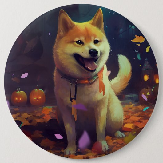 Halloween Shiba Inu mit Pumpkins Beängstigend Button (Vorderseite)