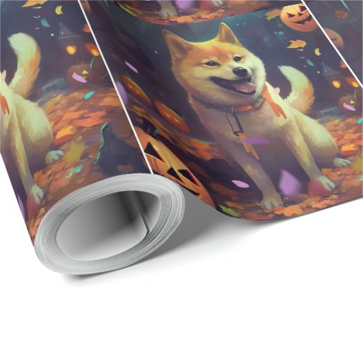 Halloween Shiba Inu mit Pumpkins Beängstigend Geschenkpapier (Rolleneckpunkt)