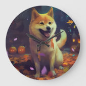Halloween Shiba Inu mit Pumpkins Beängstigend Große Wanduhr (Vorderseite)