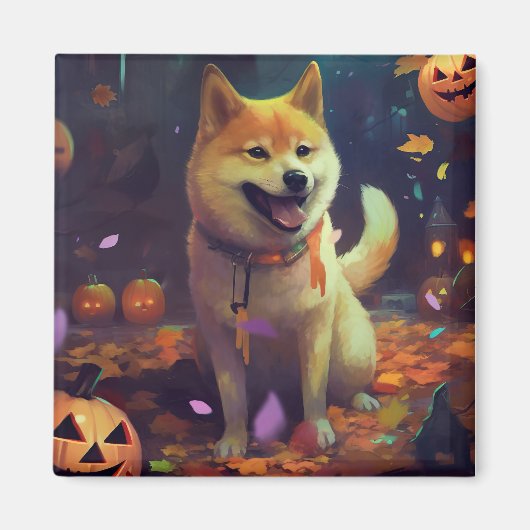 Halloween Shiba Inu mit Pumpkins Beängstigend Magnet (Vorne)