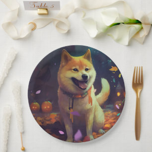 Halloween Shiba Inu mit Pumpkins Beängstigend Pappteller