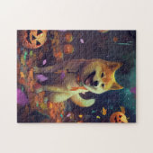 Halloween Shiba Inu mit Pumpkins Beängstigend Puzzle (Horizontal)