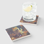 Halloween Shiba Inu mit Pumpkins Beängstigend Steinuntersetzer (Seitenansicht)