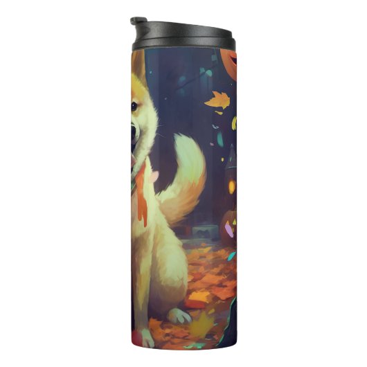 Halloween Shiba Inu mit Pumpkins Beängstigend Thermosbecher (Nach rechts gedreht)