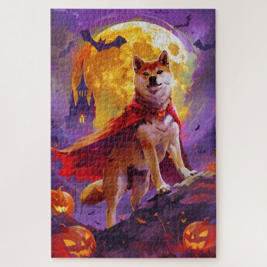 Halloween Shiba Inu Vampire Pumpkins Beängstigend Puzzle (Vertikal)