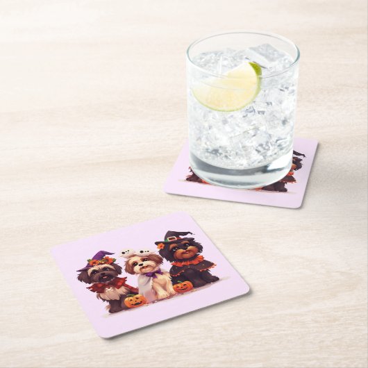 Halloween Shih Tzu Dogs Rechteckiger Pappuntersetzer (Vor Ort)