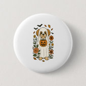 Halloween Shih Tzu mit Herbst-Blume Button (Vorderseite)