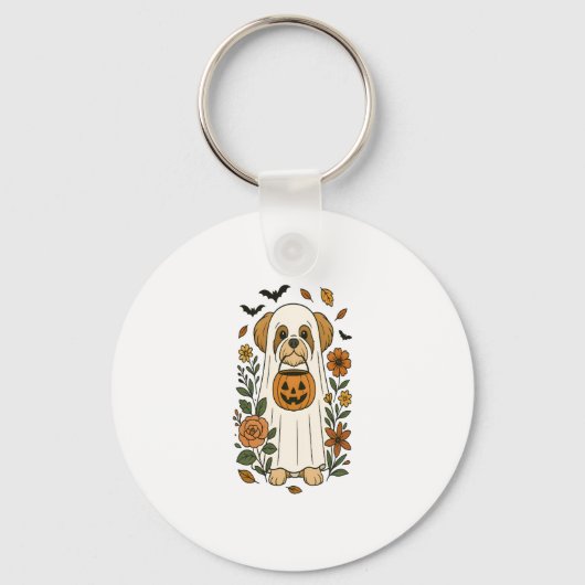 Halloween Shih Tzu mit Herbst-Blume Schlüsselanhänger (Vorderseite)