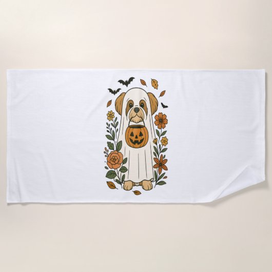 Halloween Shih Tzu mit Herbst-Blume Strandtuch (Vorderseite)
