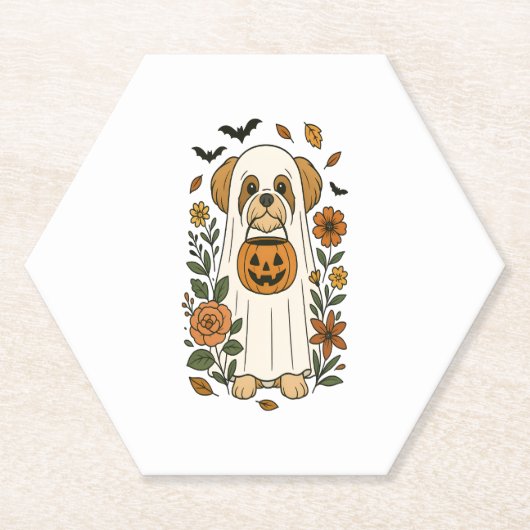 Halloween Shih Tzu mit Herbst-Blume Untersetzer (Vorderseite)