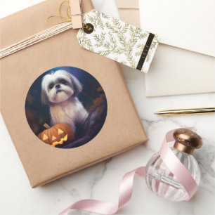 Halloween Shih Tzu mit Kürbissen Gruselig Runder Aufkleber